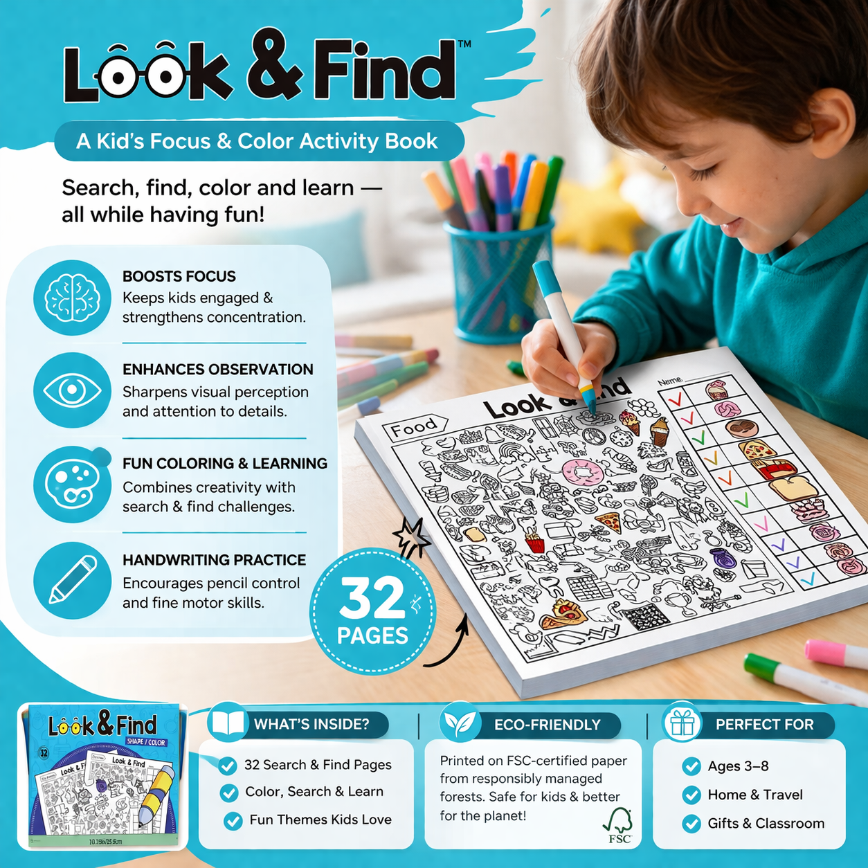 Look & Find – A Kid’s Focus & Color Activity Book